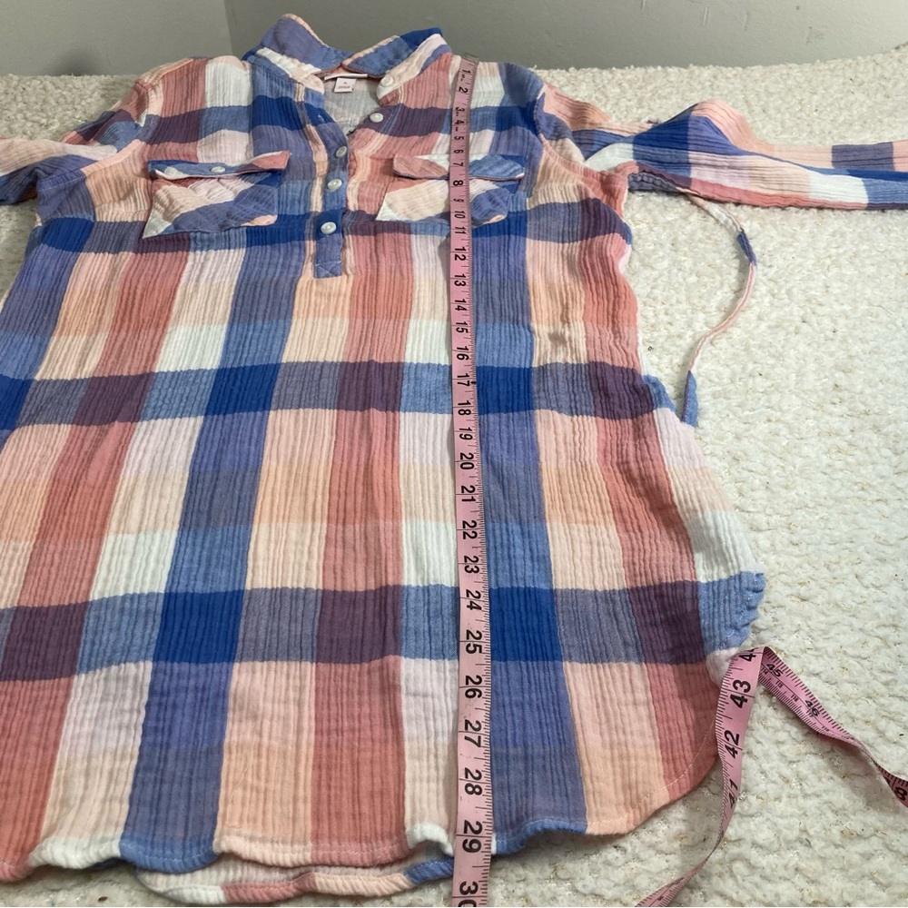 Isabel Maternity Plaid Tunic Top Pink Blue Tie Waist - Picture 3 of 14